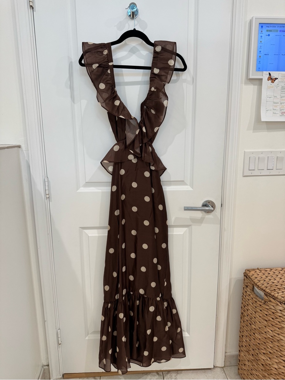 SIR the Label Brown Polka Dot Ruffle Maxi Dress
